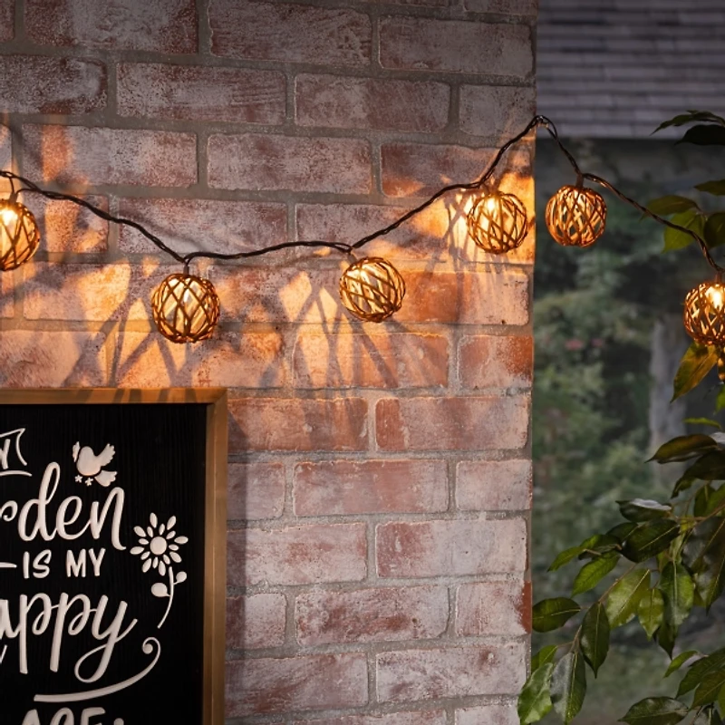 Woven Rattan Bulb Outdoor String Lights