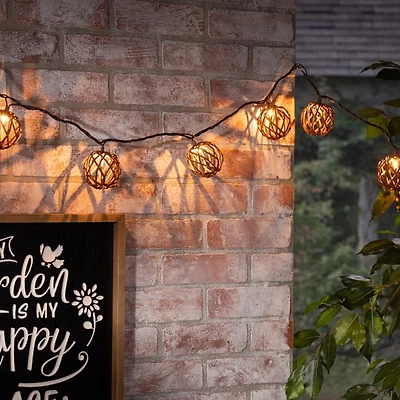 Woven Rattan Bulb Outdoor String Lights
