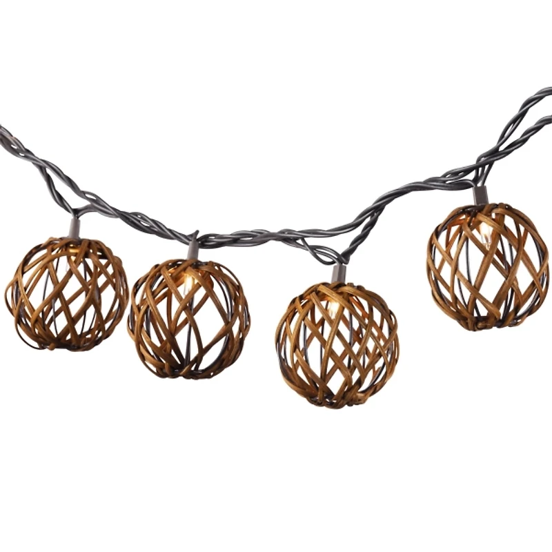 Woven Rattan Bulb Outdoor String Lights