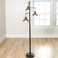 Black Metal and Gold Glass 3-Arm Floor Lamp