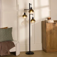 Black Metal and Gold Glass 3-Arm Floor Lamp