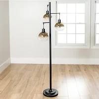 Black Metal and Gold Glass 3-Arm Floor Lamp