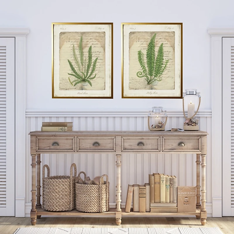 Vintage Green Ferns Framed Art Prints, Set of 2