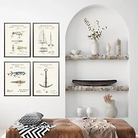 Nautical Patents Framed Art Prints, Set of 4