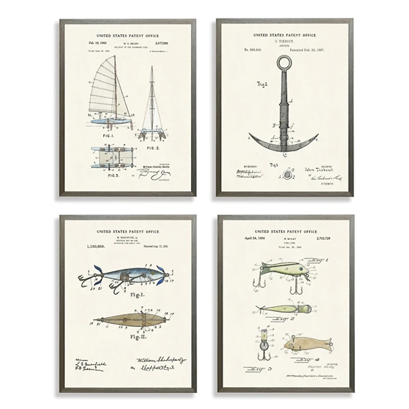 Nautical Patents Framed Art Prints, Set of 4