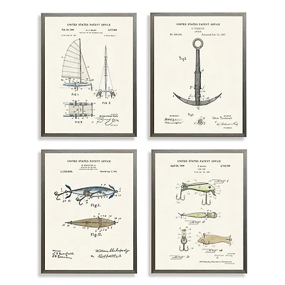 Nautical Patents Framed Art Prints, Set of 4
