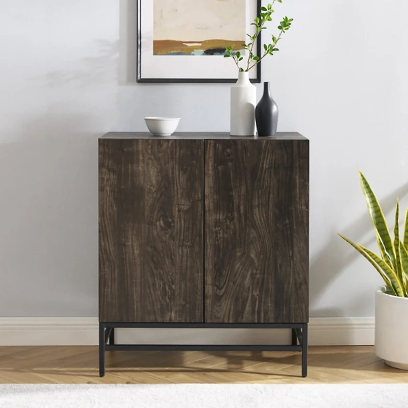 Joanelle Dark Steel and Wood Wine Cabinet