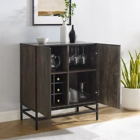 Joanelle Dark Steel and Wood Wine Cabinet