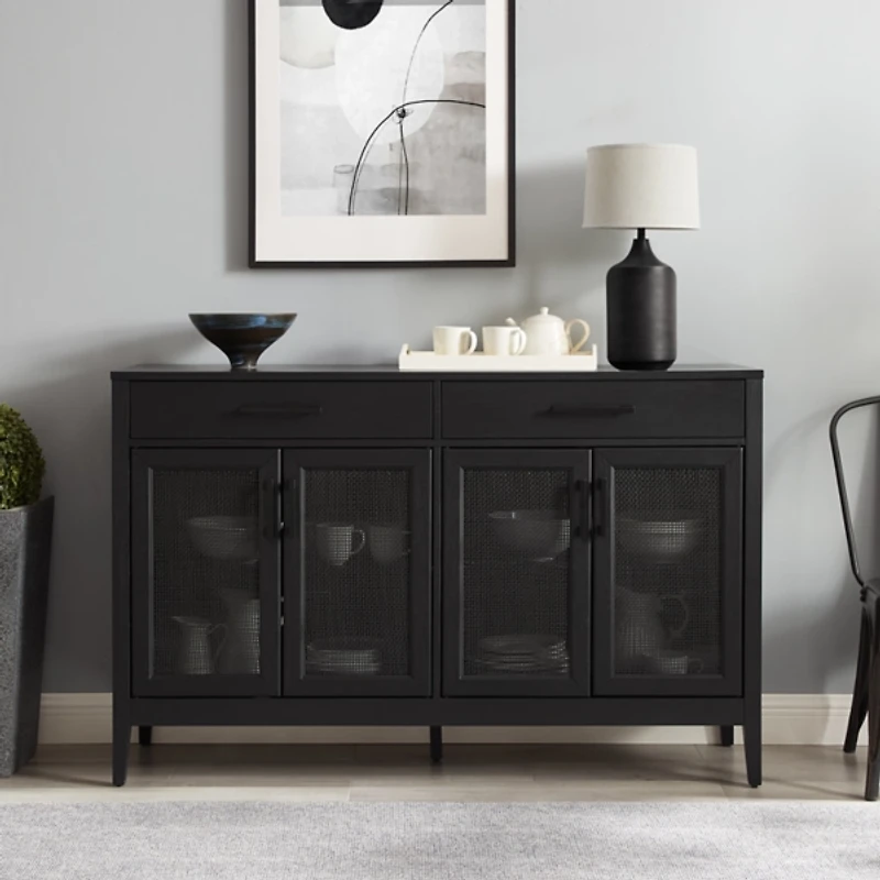 Micah Black Rattan Mesh Sideboard Cabinet