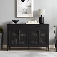 Micah Black Rattan Mesh Sideboard Cabinet