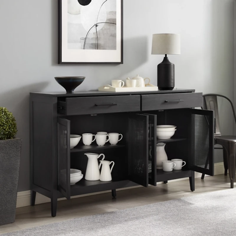 Micah Black Rattan Mesh Sideboard Cabinet