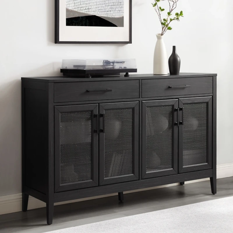 Micah Black Rattan Mesh Sideboard Cabinet