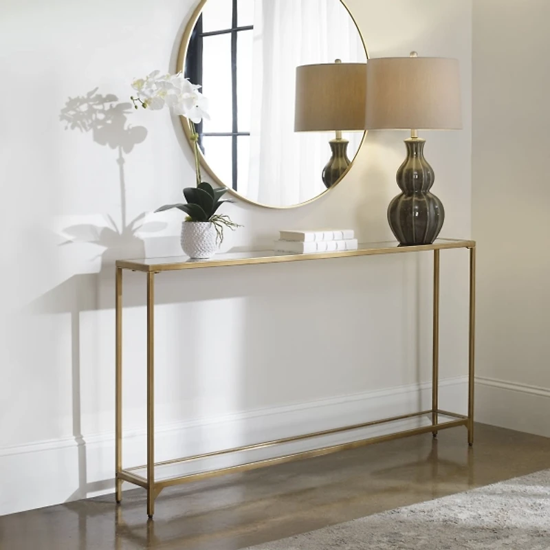 Warm Golden Mirrored Top Console Table