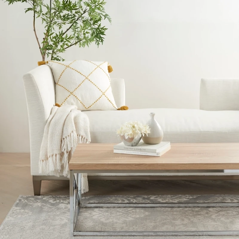 Mustard Stitched Lattice Throw Pillow