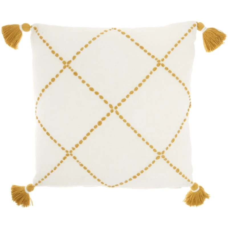 Mustard Stitched Lattice Throw Pillow