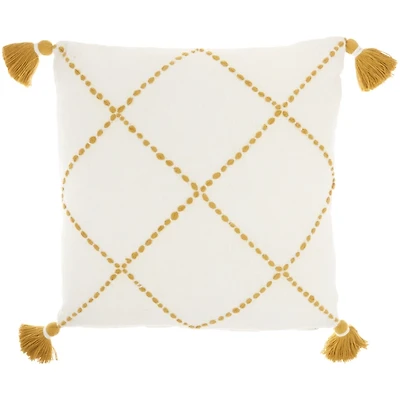 Mustard Stitched Lattice Throw Pillow