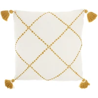 Mustard Stitched Lattice Throw Pillow