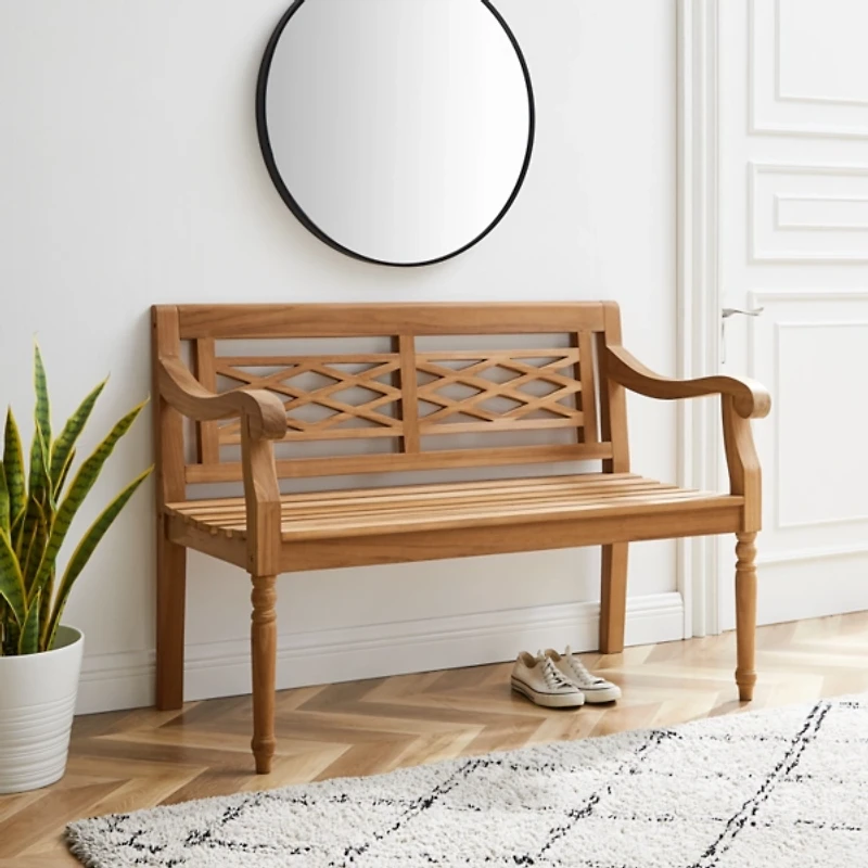 Lattice Teakwood Slatted Outdoor Bench