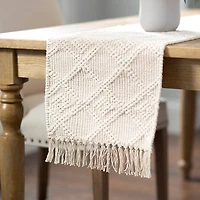 Ivory Woven Lattice Tasseled Table Runner