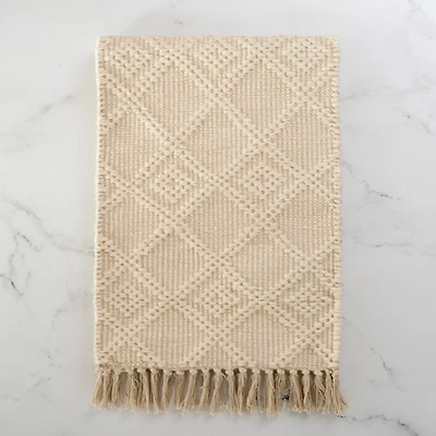 Ivory Woven Lattice Tasseled Table Runner