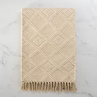 Ivory Woven Lattice Tasseled Table Runner