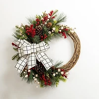 Windowpane Plaid Berry Bow Wreath