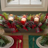 Plaid Ribbon and Berries Candle Centerpiece