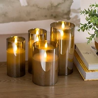 Gray LED Soft Flame Glass Pillar Candle, 3x7 in.