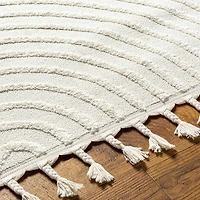 Ivory Geometric Lines Tassel Area Rug, 6x9