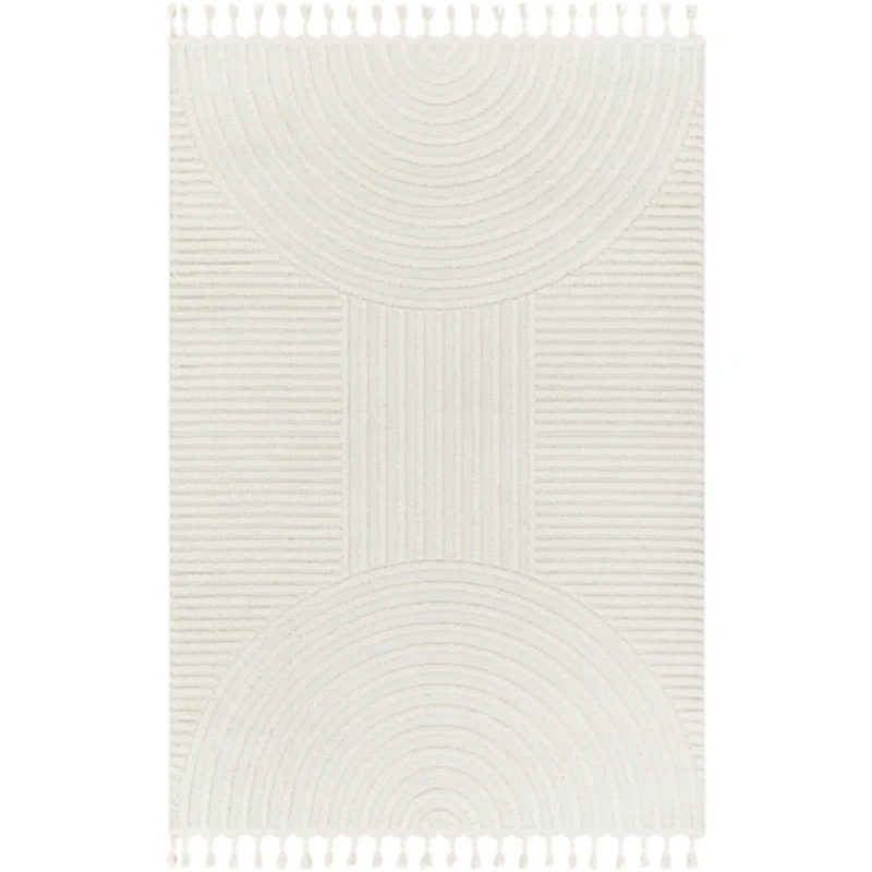 Ivory Geometric Lines Tassel Area Rug, 6x9