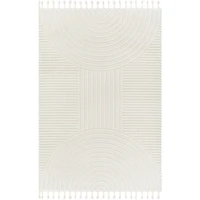 Ivory Geometric Lines Tassel Area Rug, 6x9