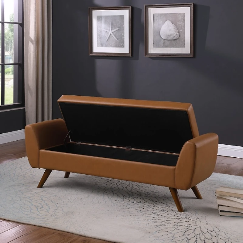 Caramel Vegan Leather Storage Bench