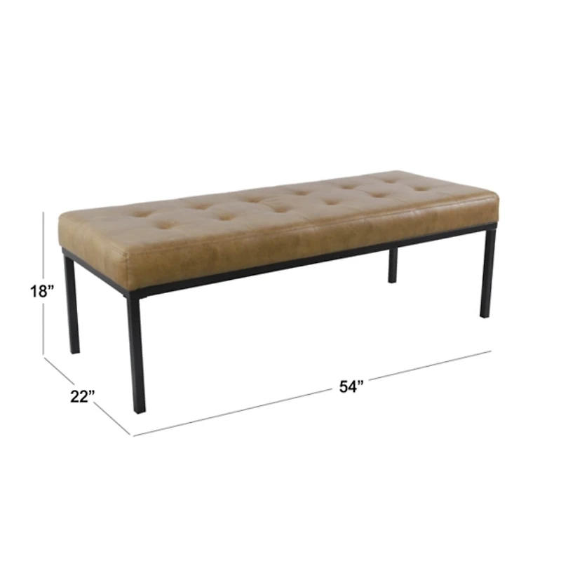 Brown Faux Leather Tufted Button Bench
