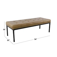 Brown Faux Leather Tufted Button Bench