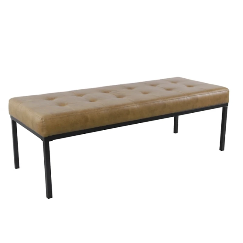 Brown Faux Leather Tufted Button Bench