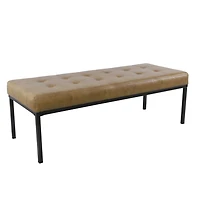 Brown Faux Leather Tufted Button Bench