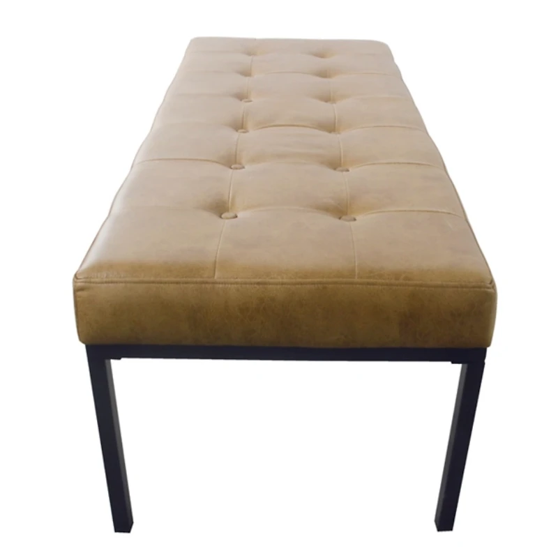 Brown Faux Leather Tufted Button Bench