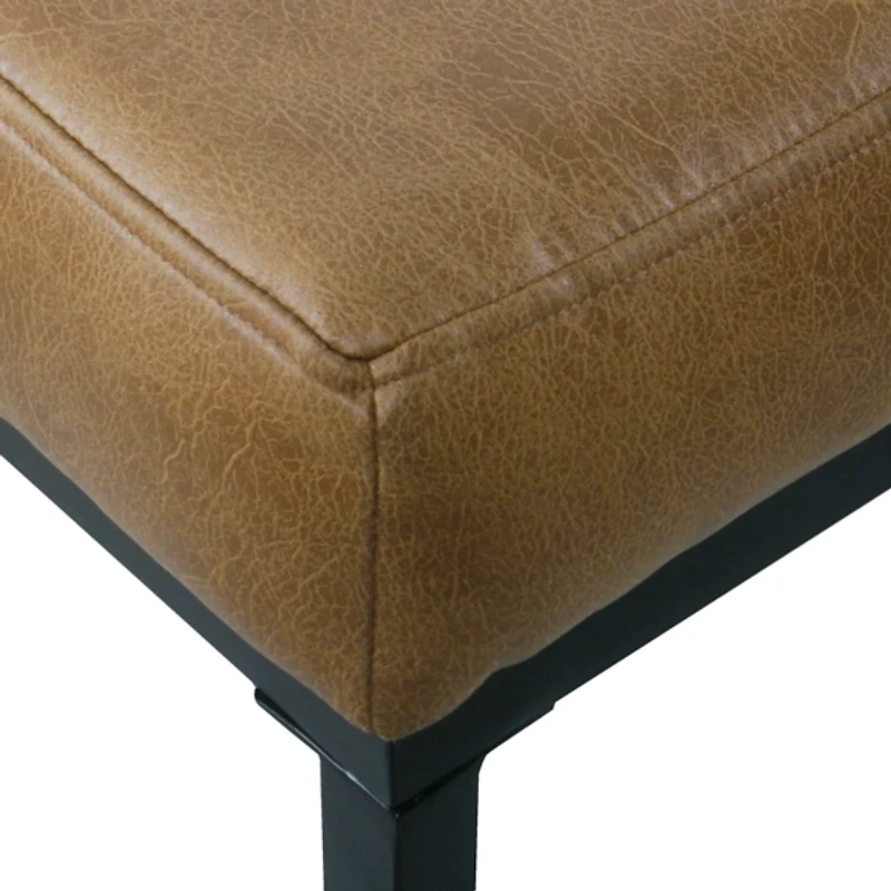 Brown Faux Leather Tufted Button Bench