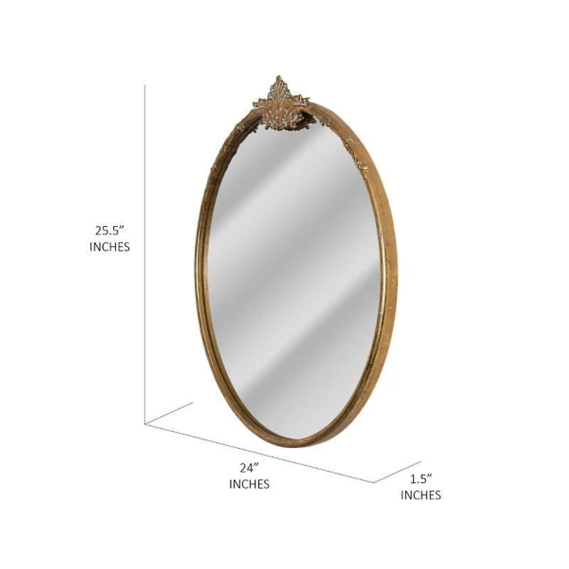 Antique Brass Metal Ornate Round Mirror