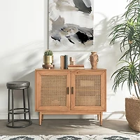 Reclaimed Pine and Woven Cane Cabinet