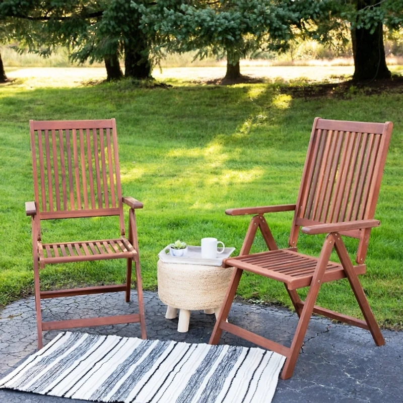 Warm Acacia Outdoor Folding Chairs, Set of 2