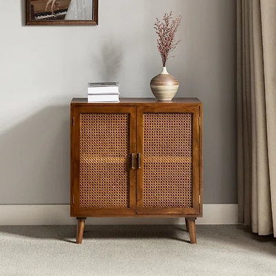 Cherry Wood Frame Rattan Front Cabinet