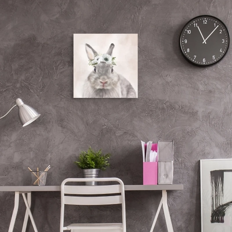 Bunny Flower Crown Easter Canvas Wall Art