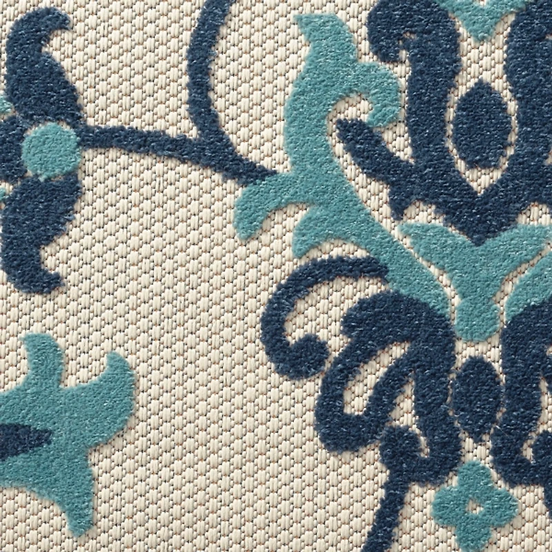 Lyla Blue Floral Damask Indoor/Outdoor Rug, 5x8