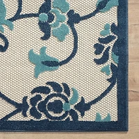 Lyla Blue Floral Damask Indoor/Outdoor Rug, 5x8