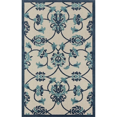 Lyla Blue Floral Damask Indoor/Outdoor Rug, 5x8