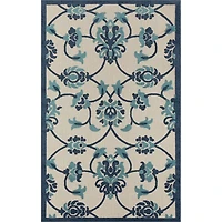 Lyla Blue Floral Damask Indoor/Outdoor Rug, 5x8