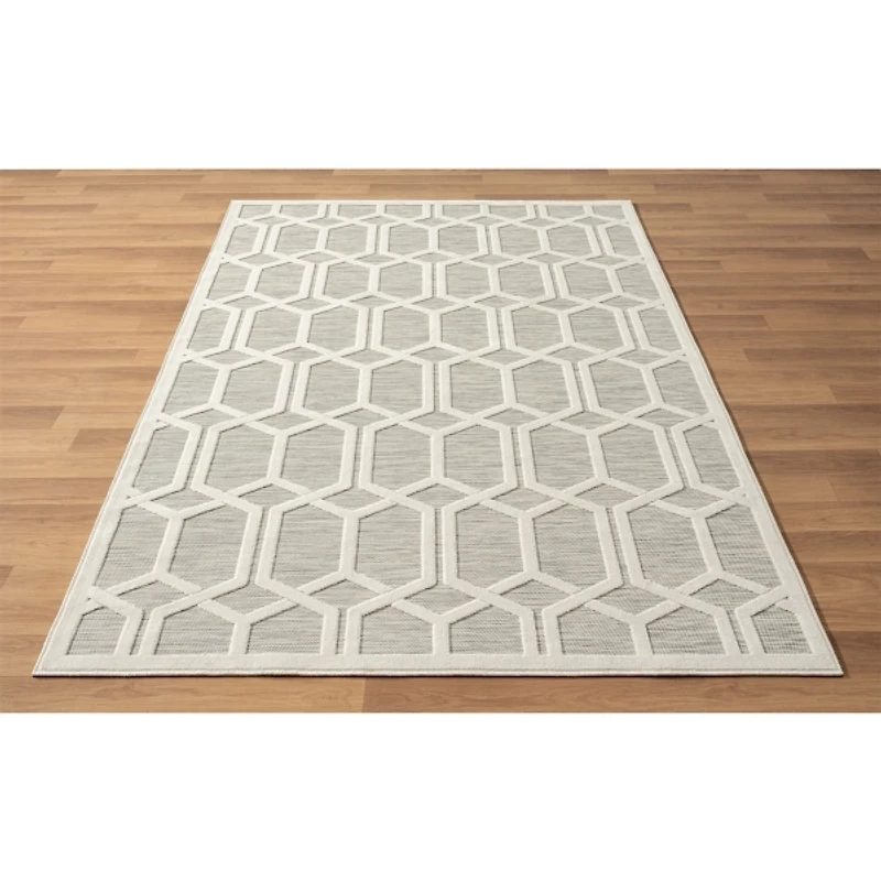 Gray Raised Honeycomb Indoor/Outdoor Area Rug, 7x9