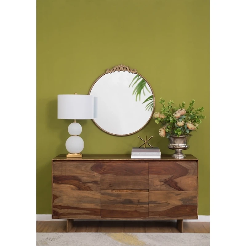 Round Antique Gold Floral Scroll Mirror