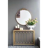 Round Antique Gold Floral Scroll Mirror